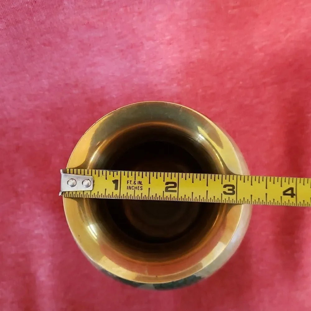 Pretty Vintage Brass Vase with Pearlescent Outer Design - Picture 11 of 12